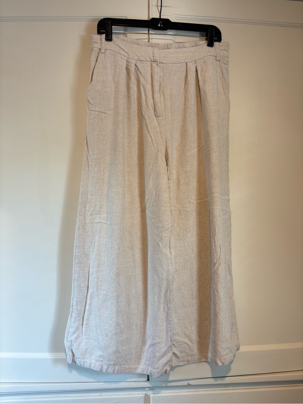 Anrabess Cream Cropped Wide Leg Linen Blend Pants